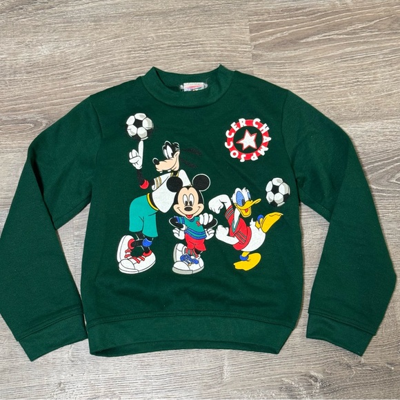 Vintage Disney Soccer Crewneck Sweatshirt Mickey Goofy Donald kids large - Picture 2 of 7